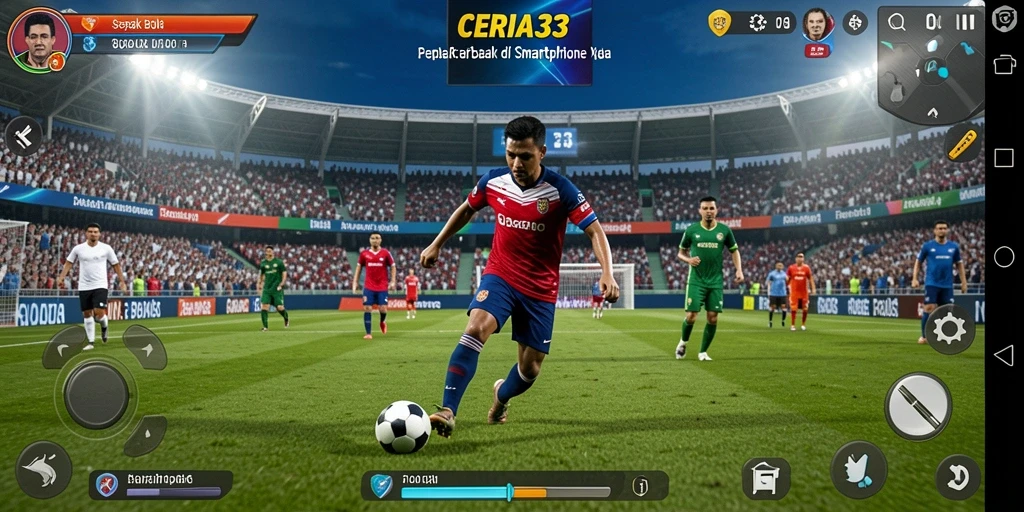 Tampilan gameplay CERIA33 yang menegangkan dalam aksi sepak bola.