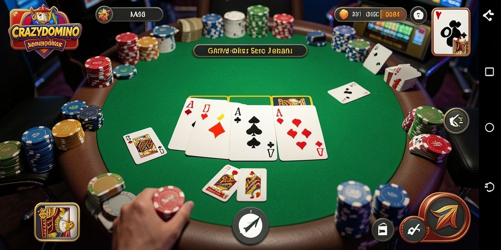 Tampilan gameplay seru di CRAZYDOMINO dengan berbagai mode poker.