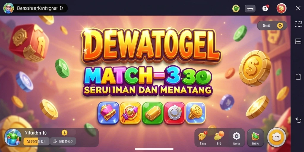 Gameplay seru DEWATOGEL dengan pertarungan Match-3 yang menarik.