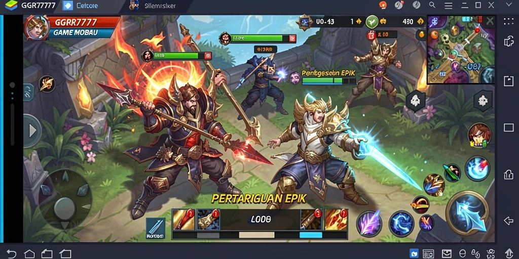 Screenshot GGR7777 menunjukkan pertarungan seru dalam game MOBA.