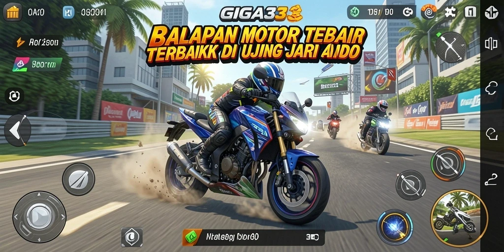 Gameplay seru GIGA33 dengan balapan motor yang menegangkan.