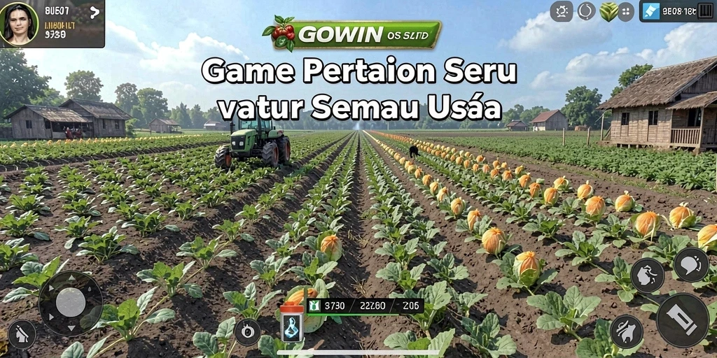 Tampilan gameplay GOWIN yang menunjukkan aktivitas pertanian yang seru.