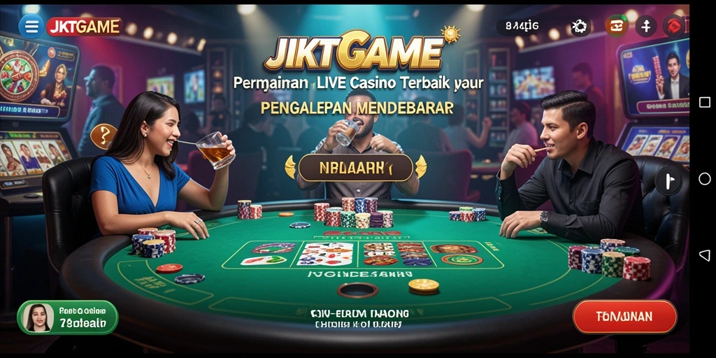 Tampilan screenshot JKTGAME yang menampilkan dealer langsung dan permainan kasino.