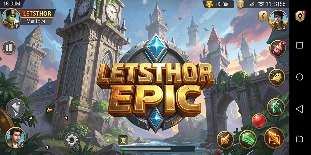 Tangkapan layar gameplay LETSTHOR dengan menara pertahanan yang kuat.