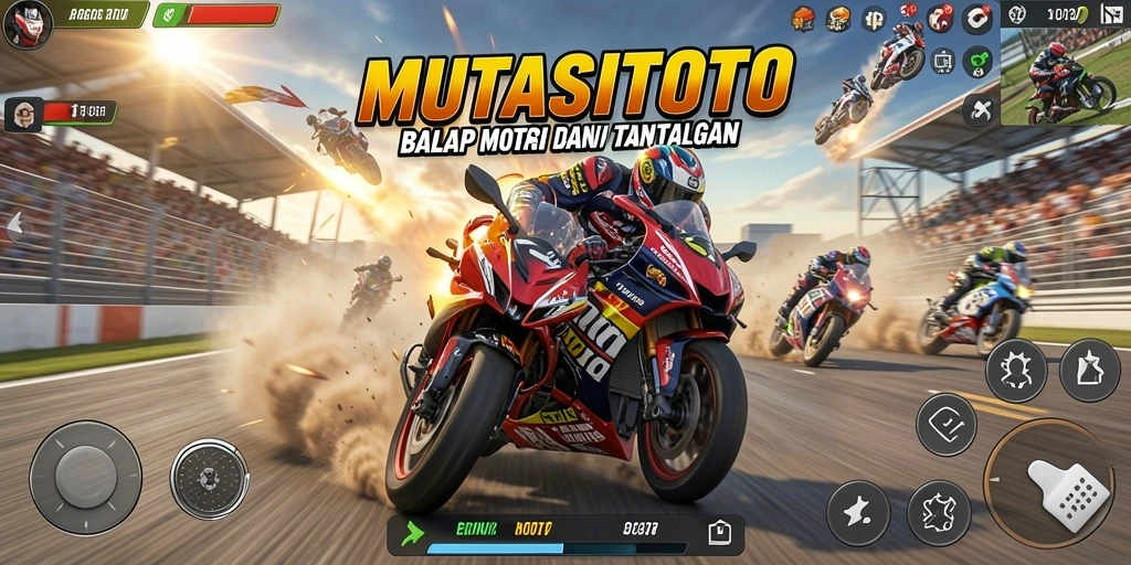Tampilan gameplay <strong>MUTASITOTO</strong> dengan aksi balap motor yang seru.