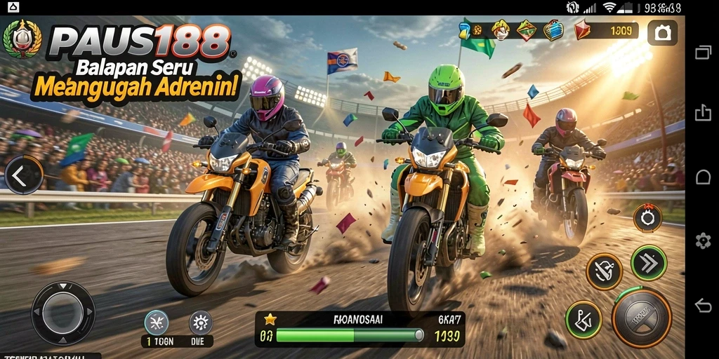 Tampilan gameplay PAUS188 yang seru dan penuh aksi balapan.