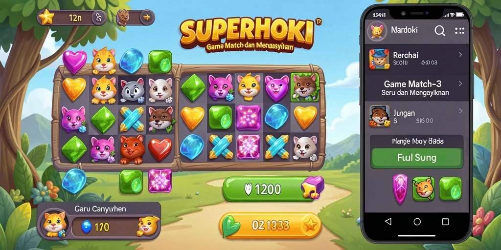 Tampilan gameplay <strong>SUPERHOKI</strong> yang penuh warna dan menantang.