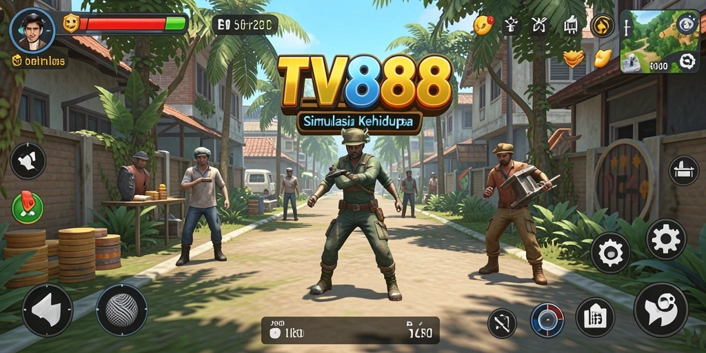 Tampilan gameplay TV888 dengan simulasi kehidupan yang menarik.