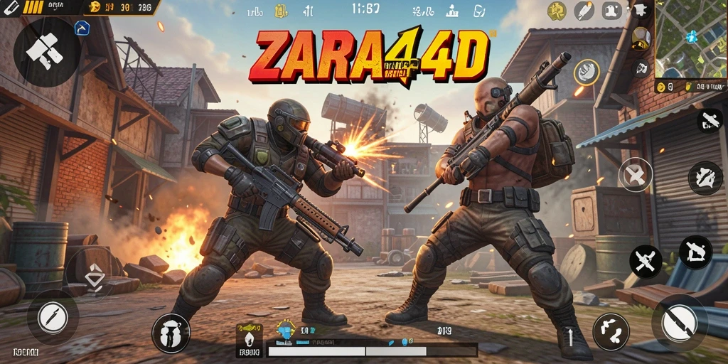 Screenshot utama ZARA4D menampilkan aksi intens dalam permainan Battle Royale.