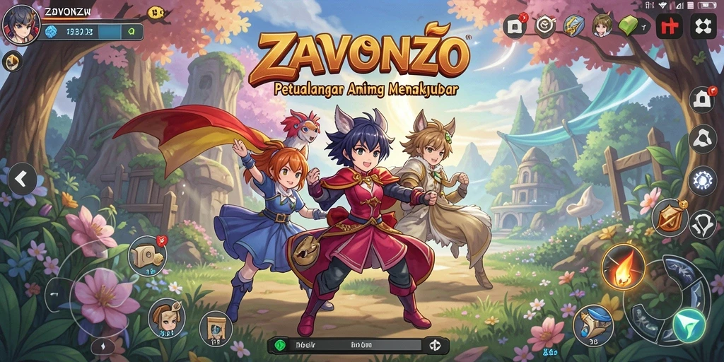 Gambar menunjukkan gameplay seru dan karakter anime yang unik dalam ZAVONZO.